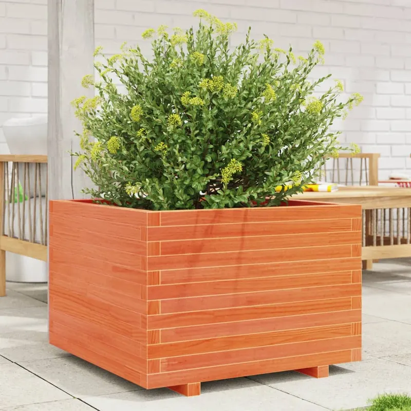 jardiniera gradina, maro ceruit, 70x70x49,5 cm, lemn masiv pin
