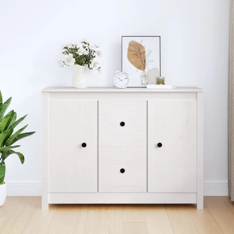 servanta, alb, 100x35x74 cm, lemn masiv de pin