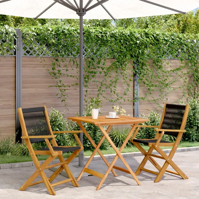 set mobilier bistro, 3 piese, negru, polipropilena lemn masiv