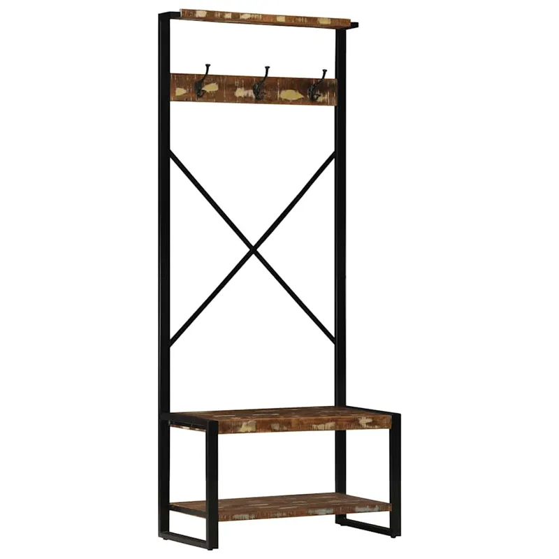suport pentru haine multicolor 80x40x190cm lemn masiv recuperat