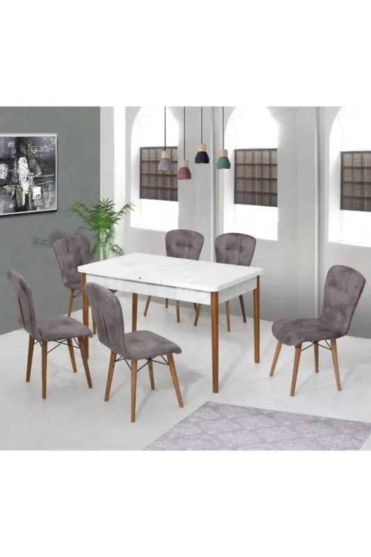 Set masa extensibila cu 6 scaune tapitate cristal 170 x 80 cm