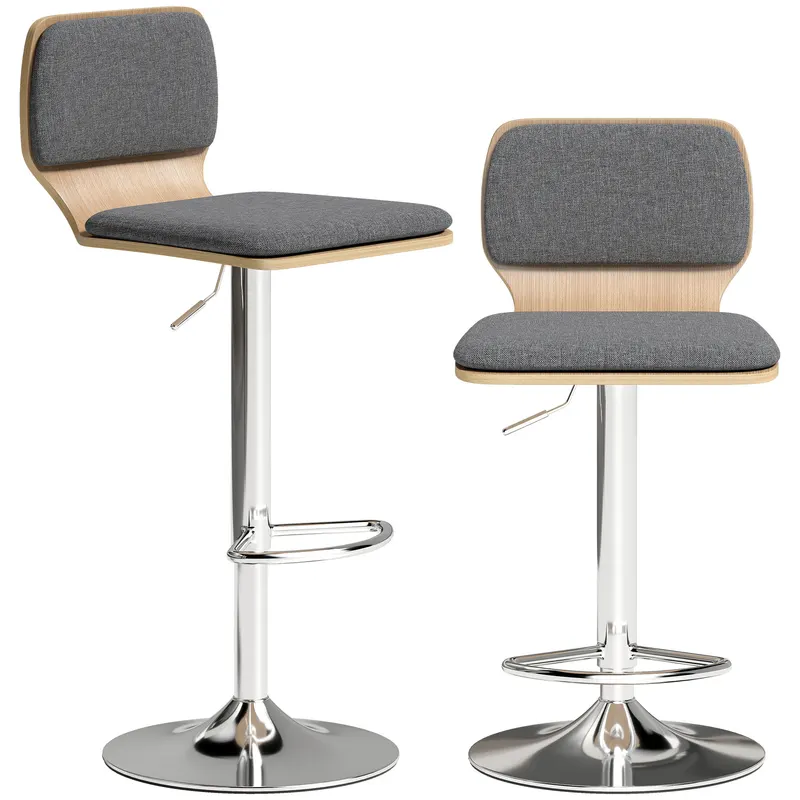 HOMCOM Set de 2 scaune de bar scaune de bar reglabile pe înălțime spătar suport pentru picioare rotative 360° 41x47,5x81-102cm gri