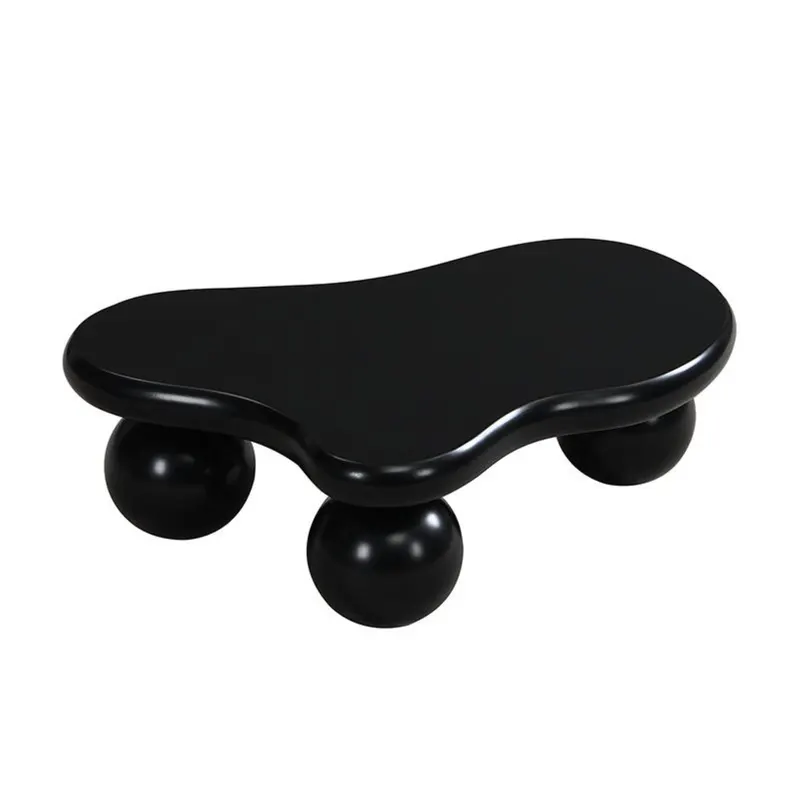 Masă de cafea în stil de nor, cu iluminare LED și design cu picioare rotunde, 95x62,5x32 cm, Negru