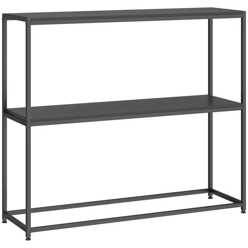 HOMCOM Consolă din oțel 2 etajere Design modern pentru living intrare coridor 100 x 30 x 87 cm Negru