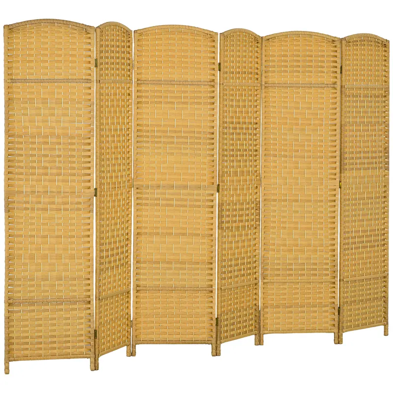 HOMCOM Separator de cameră, paravan pliabil 6 piese, model împletit, lemn de pin, lemn natural