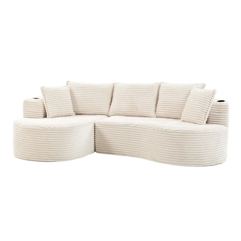 Bogesofa din catifea reiată, Bej