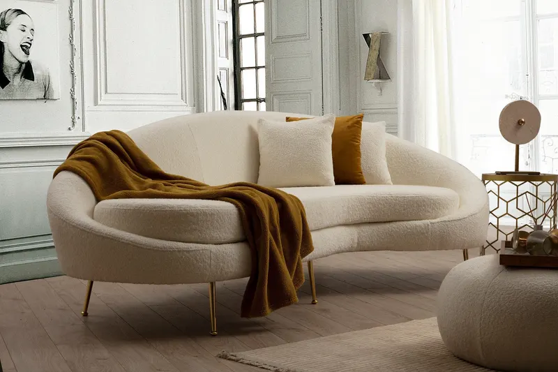 Canapea Tapitata Moderna 3 Locuri Eses - Cream Bouclett 255 X 85 X 120