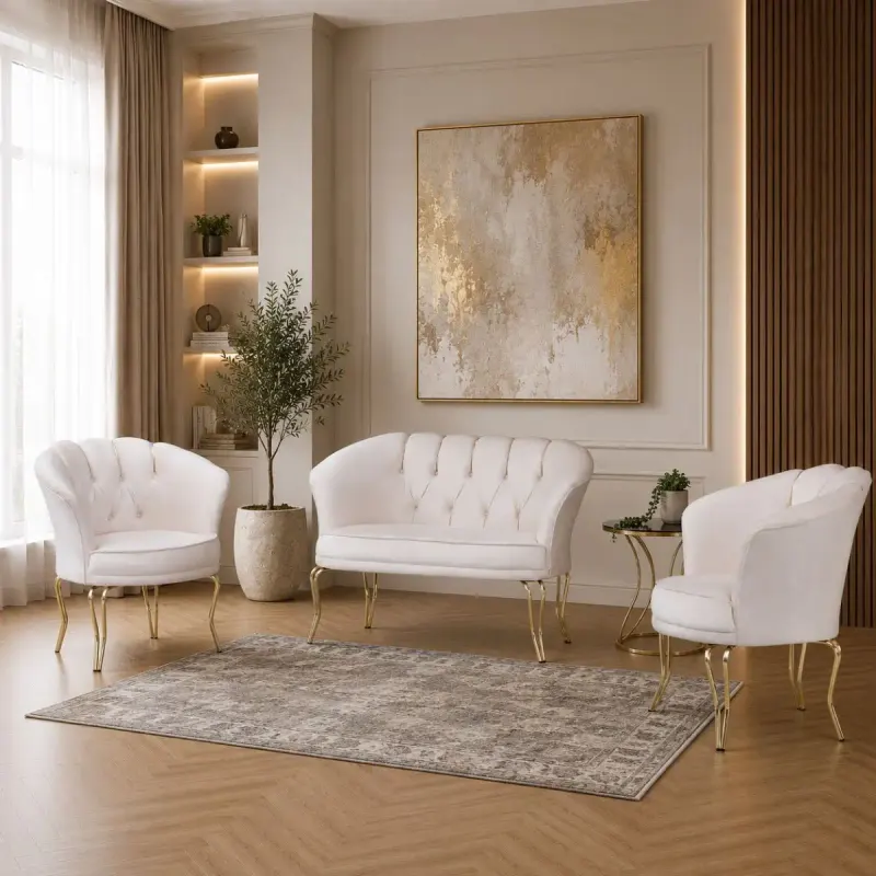 Set canapea Viena 2+1+1 textil bej-auriu,30703