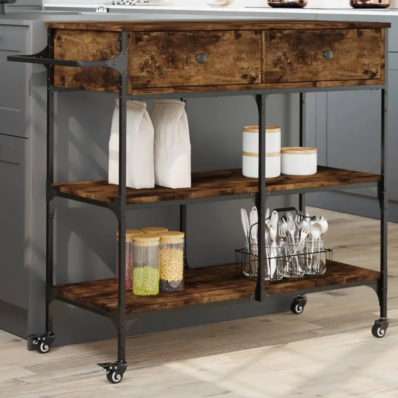 carucior de bucatarie stejar fumuriu 105x42x95cm lemn prelucrat