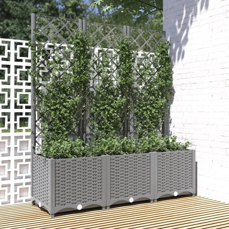jardiniera de gradina cu spalier, gri deschis, 120x40x136cm, pp