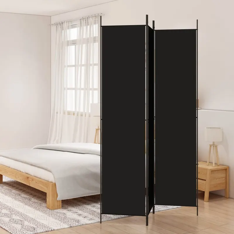 paravan de camera cu 3 panouri, negru, 150x220 cm, textil