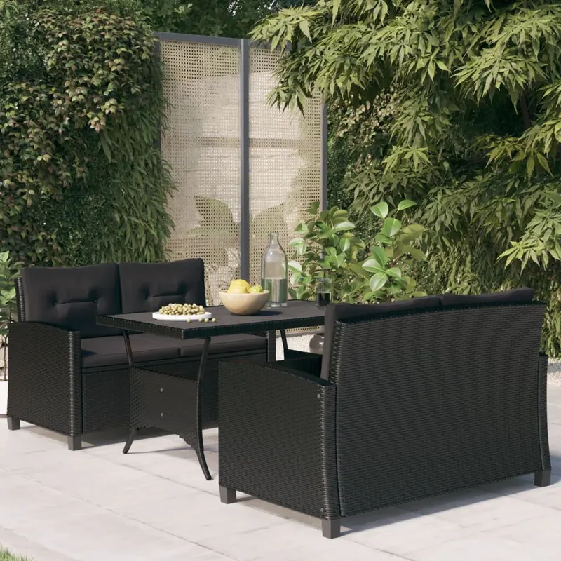 set mobilier de gradina, 3 piese, perne negre, poliratan