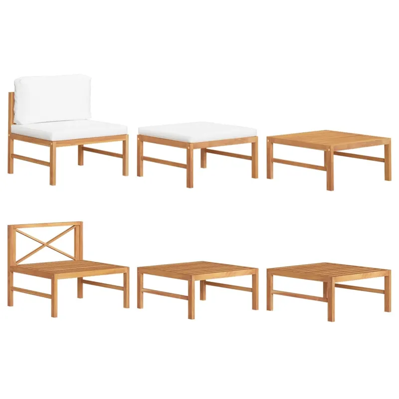 set mobilier gradina cu perne crem, 3 piese, lemn de tec