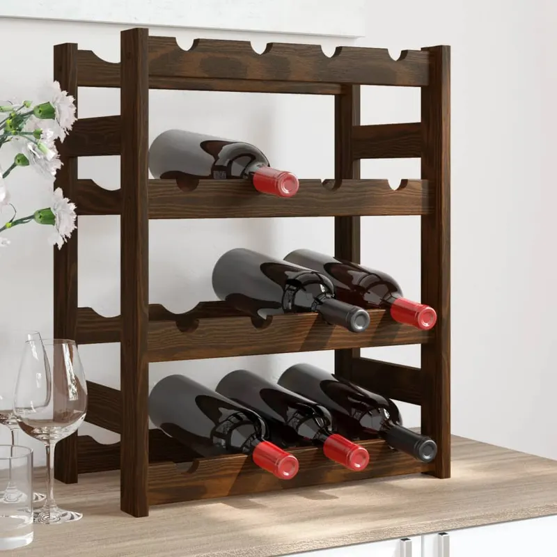 suport sticle de vin, 16 sticle, maro, lemn masiv de pin