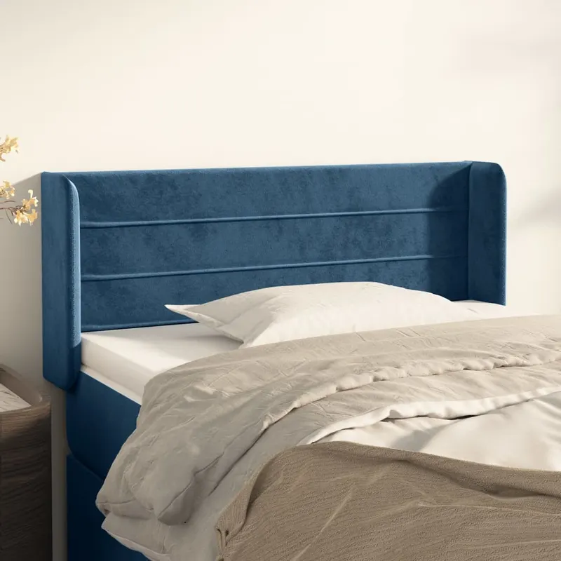 tablie pat cu aripioare albastru inchis 93x16x78/88 cm catifea