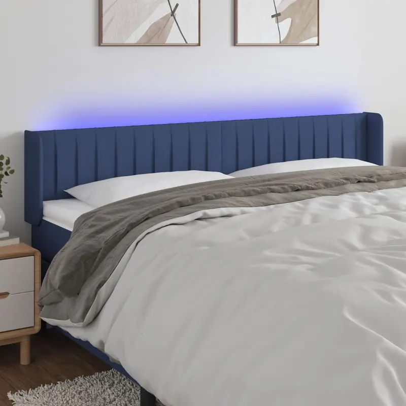 tablie de pat cu led, albastru, 163x16x78/88 cm, textil