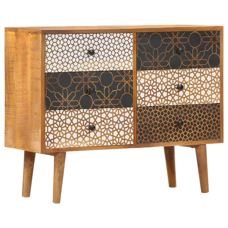 servanta cu model imprimat, 90x30x70 cm, lemn masiv de mango
