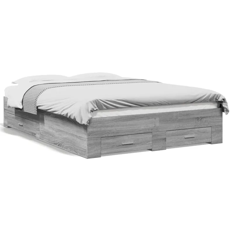 cadru de pat cu sertare, gri sonoma, 135x190 cm, lemn prelucrat