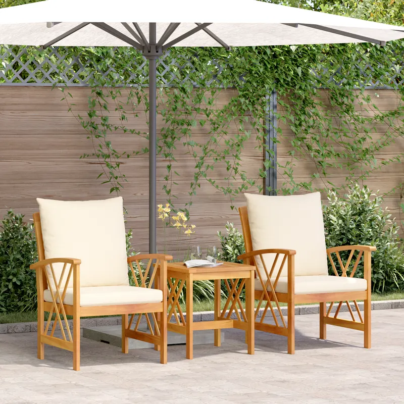 Set de lounge pentru gradina din 3 piese cu perne din lemn solid de acacia