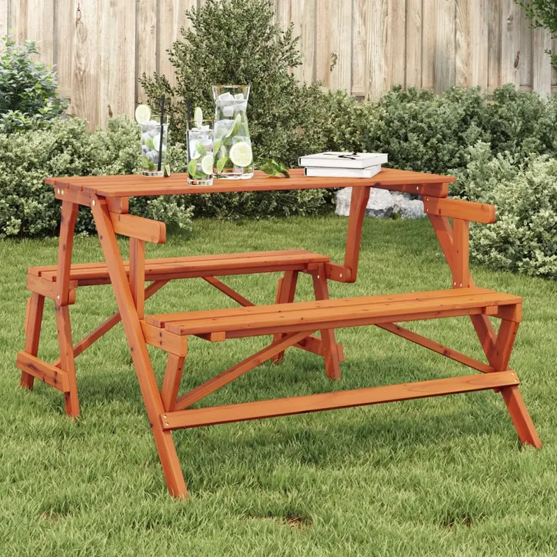 masa de picnic cu banci, lemn masiv brad, convertibila 2 in 1