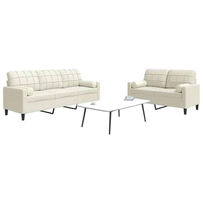 set de canapele cu perne/rulouri, 2 piese, crem, catifea
