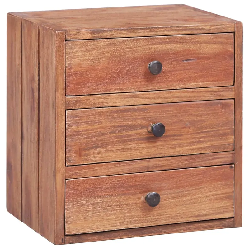 Noptiera cu 3 sertare, 35 x 25 x 35 cm, lemn masiv reciclat