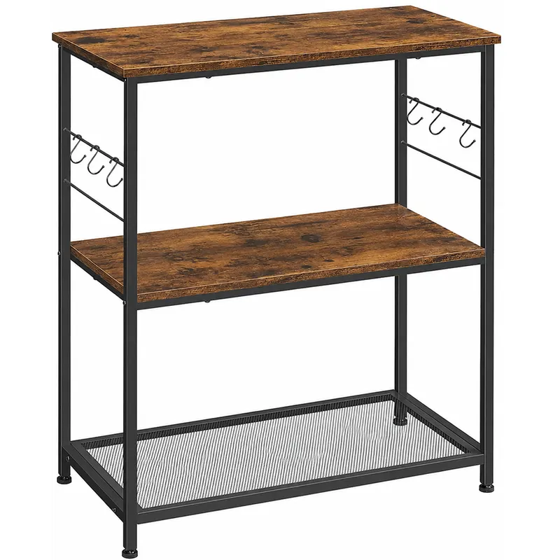 Raft bucatarie multifunctional, cadru metalic, 3 polite, stil industrial, 80x40x90 cm, maro rustic