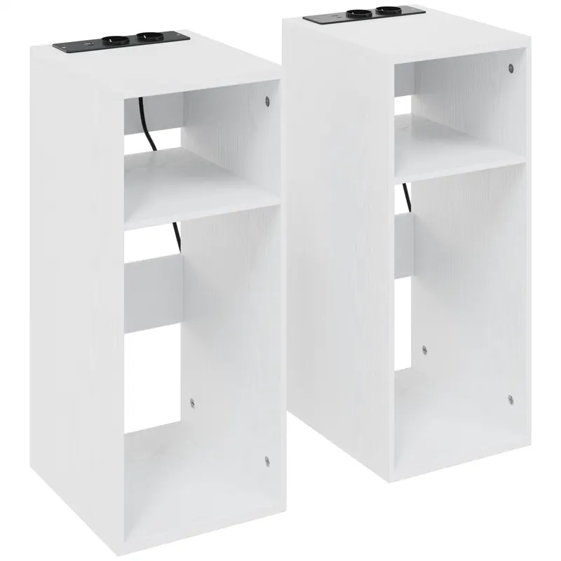 HOMCOM Set de 2 Măsuțe de Cafea Moderne cu 2 Prize AC și 2 Porturi USB, Alb