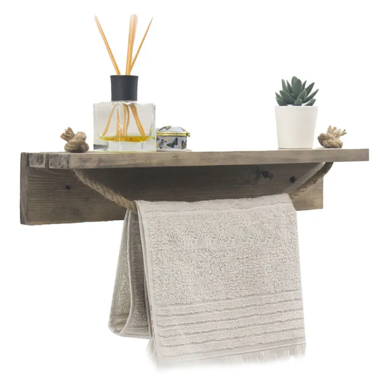 Etajera baie cu suport prosop Sidra lemn nuc, antic gri, 50x9x10 cm - Nuc