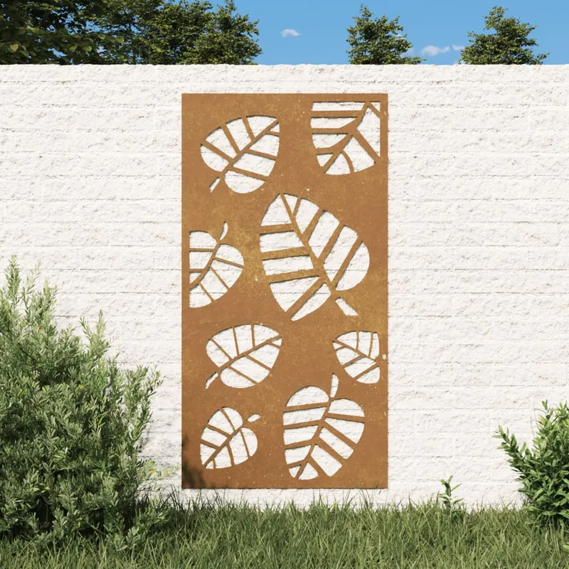 decoratie perete de gradina 105x55 cm design frunze otel corten