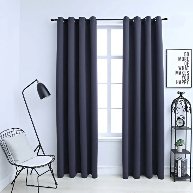 draperii opace cu inele metalice, 2 buc, antracit, 140 x 225 cm