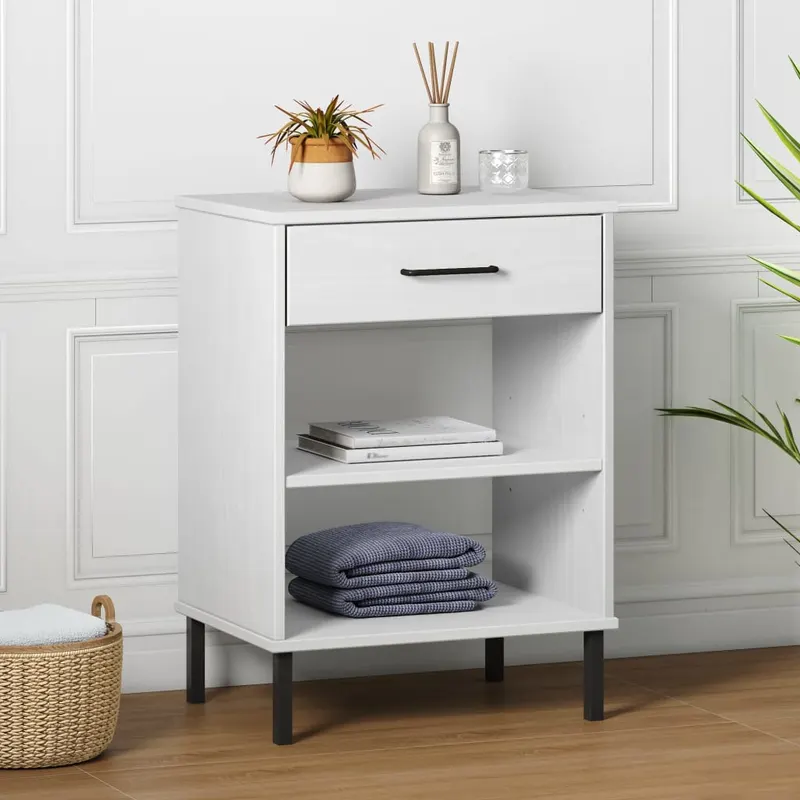 dulap consola cu picioare metalice „oslo”, alb, lemn masiv pin