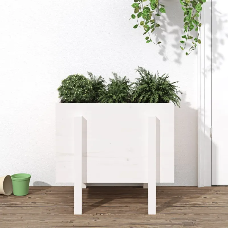jardiniera de gradina, alb, 62x50x57 cm, lemn masiv de pin