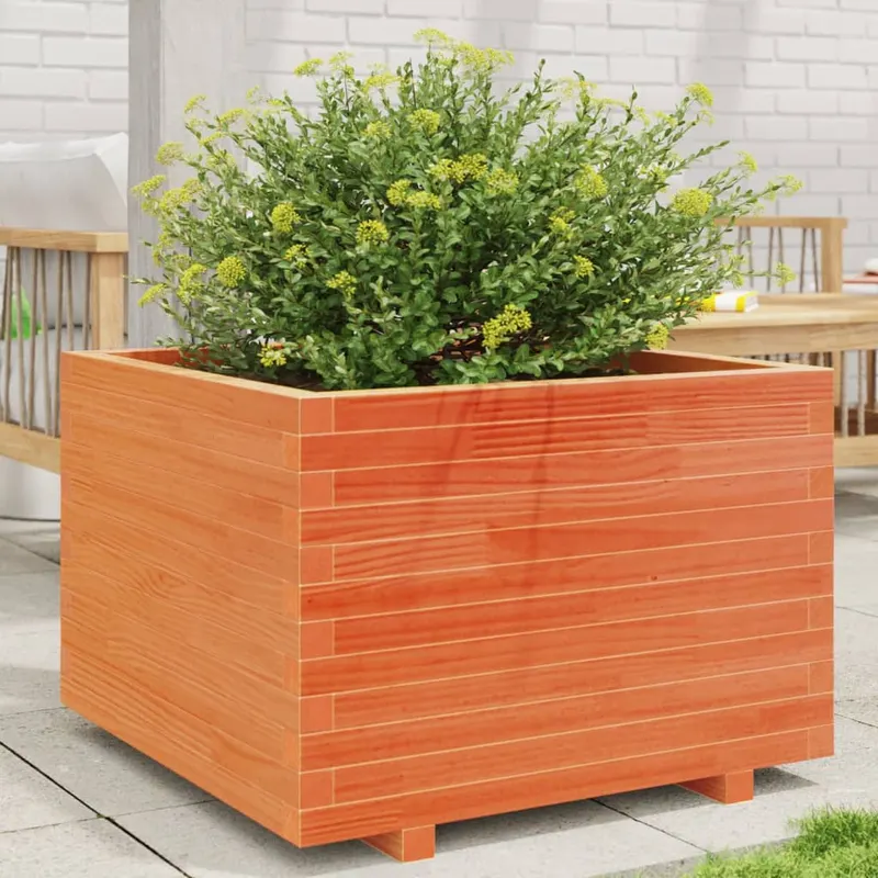 jardiniera gradina, maro ceruit, 70x70x49,5 cm, lemn masiv pin