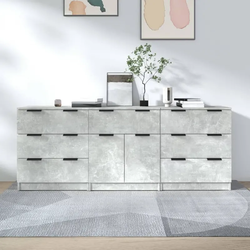 servante, 3 piese, gri beton, lemn prelucrat