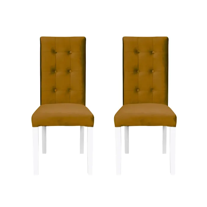 Set 2 scaune living TEO LUX, picioare lemn alb, stofa galben, 46x60x98 cm