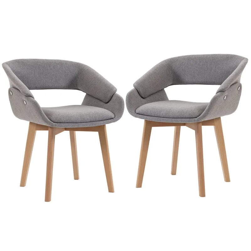 HOMCOM Set 2 Scaune Dining Ergonomice din Material Gri Deschis
