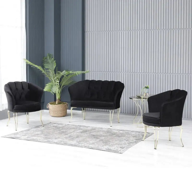 Set canapea Viena 2+1+1 textil negru-auriu,30702