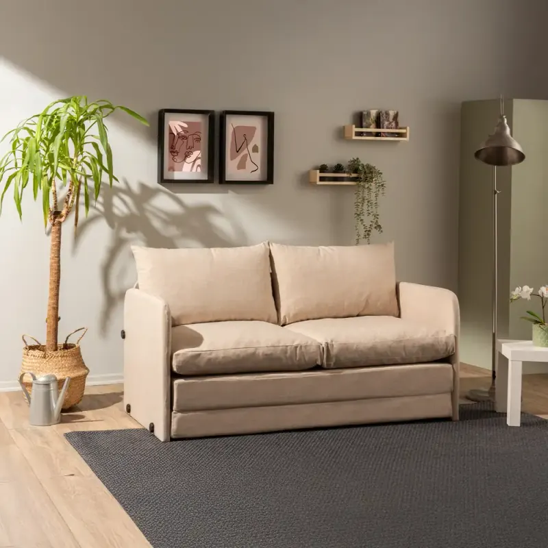 Canapea extensibila 2 locuri moderna, 200x148 cm – stofa bej – Saga