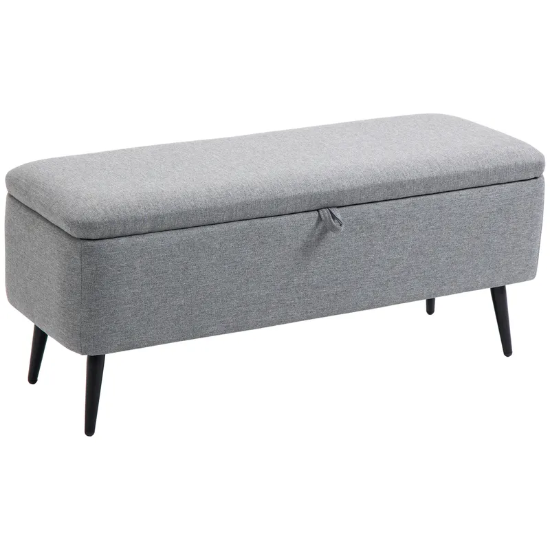 HOMCOM Banca de Depozitare Acoperita cu Tesatura cu Efect de Catifea, Banca de Pat Captusita, 101x38.5x44.5 cm, Gri