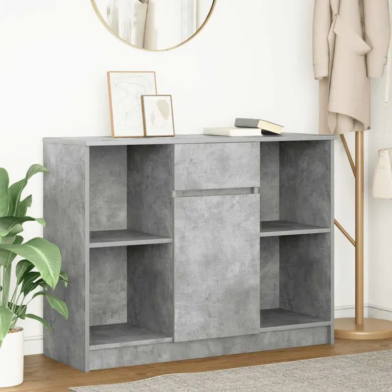 bufeta cu sertar gri beton 101x35x76 cm lemn prelucrat