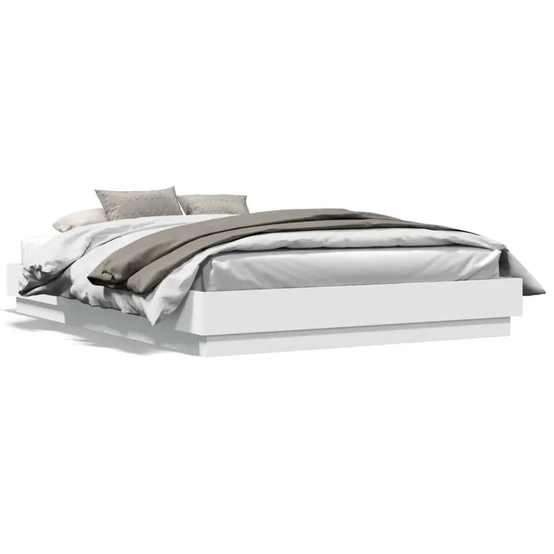 cadru de pat cu lumini led, alb, 150x200 cm