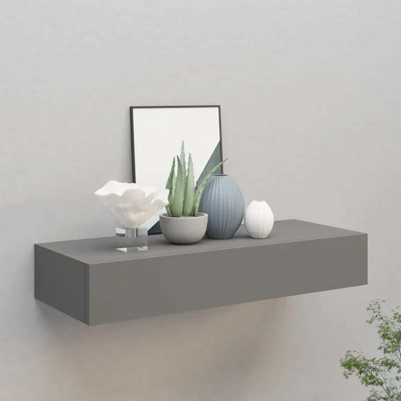 dulap de perete cu sertar, gri, 60x23,5x10 cm, mdf