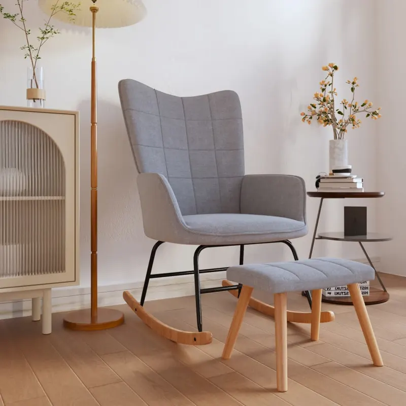 scaun balansoar cu taburet, gri deschis, textil