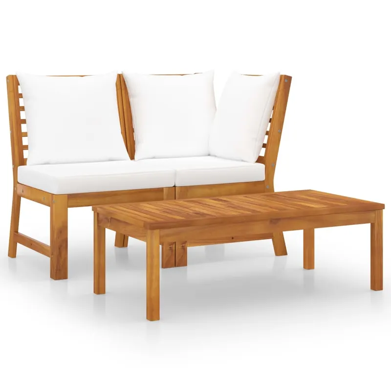 set mobilier de gradina, 3 piese, perne crem, lemn masiv acacia