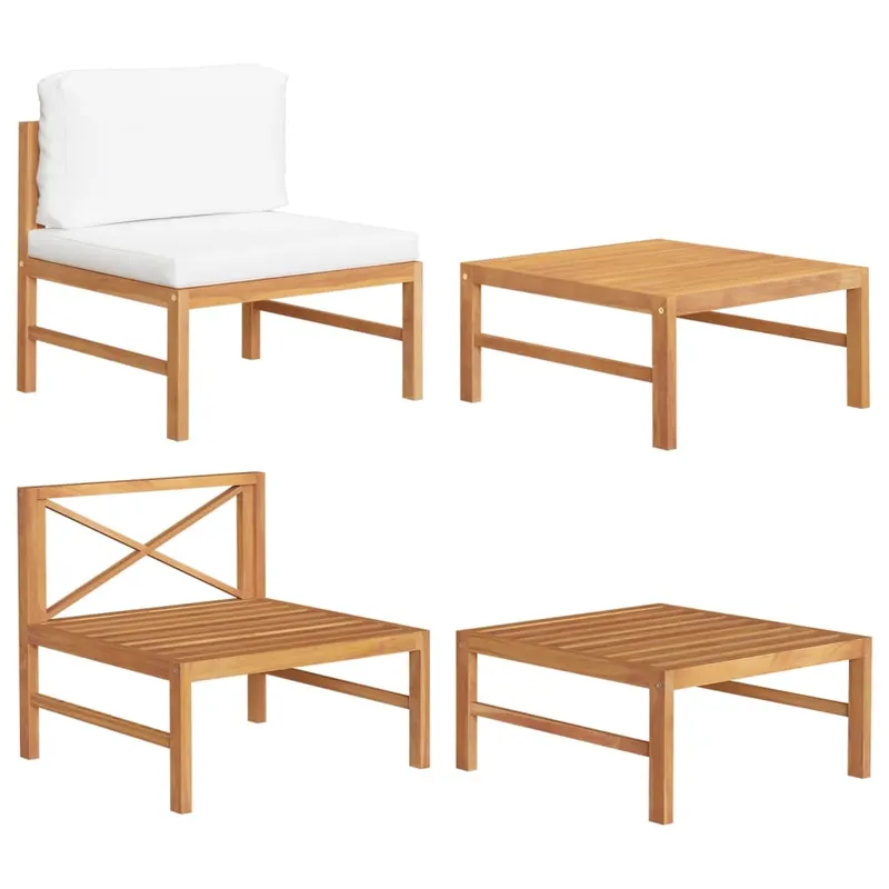 set mobilier gradina cu perne crem, 2 piese, lemn de tec