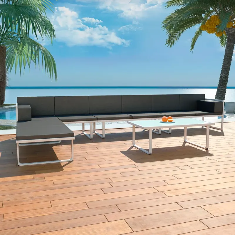 set mobilier gradina, 5 piese, negru, textilena si aluminiu