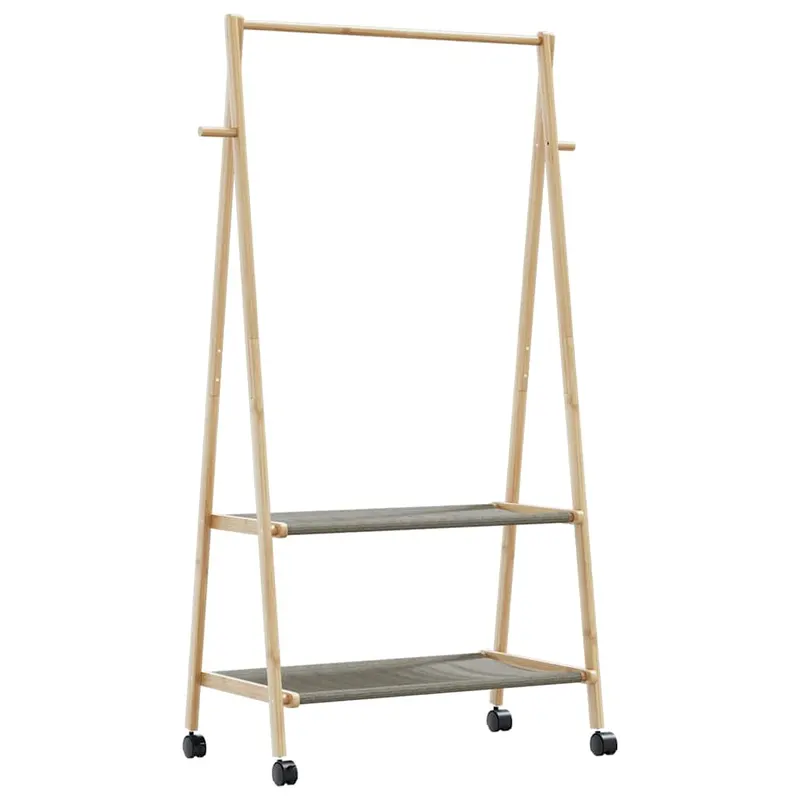 suport pentru haine cu rafturi si roti 96x45,5x155,5 cm bambus