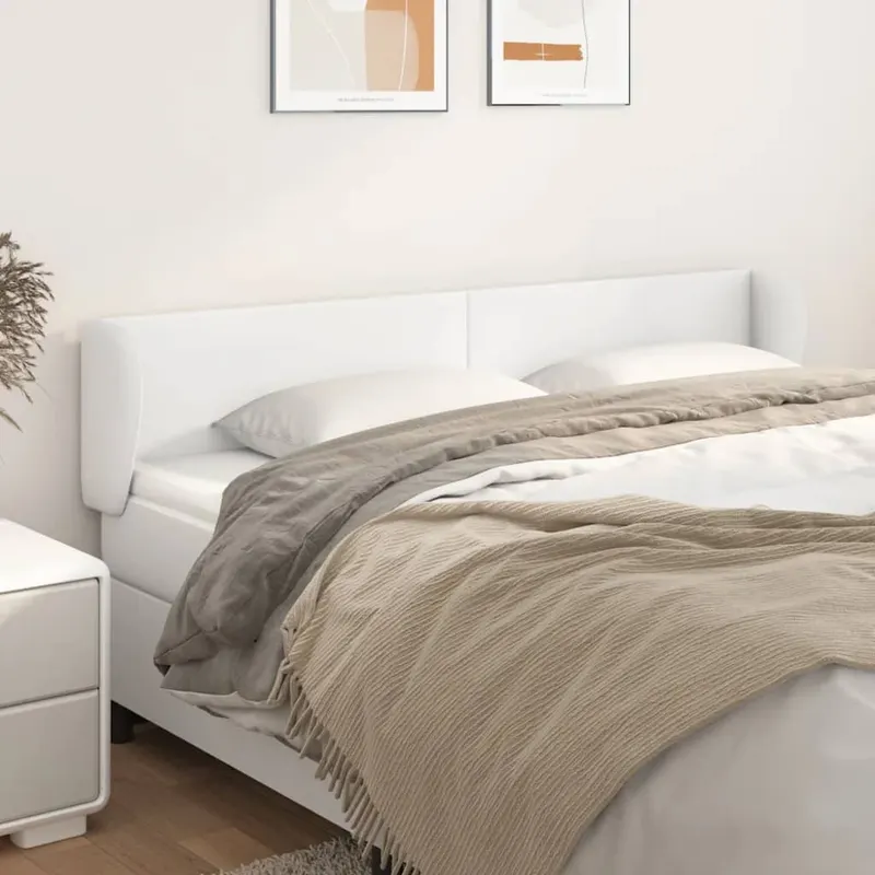 tablie de pat cu aripioare alb 163x23x78/88 cm piele ecologica