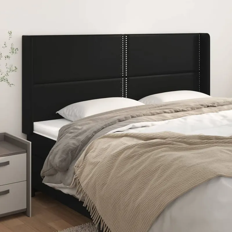 Tablie de pat cu aripioare, negru, 203x16x118/128 cm, piele eco